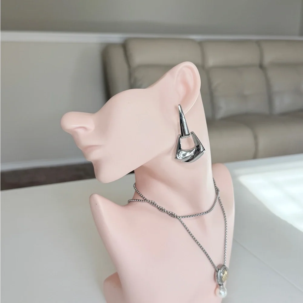Silver Sculptural Drop Earrings for Women